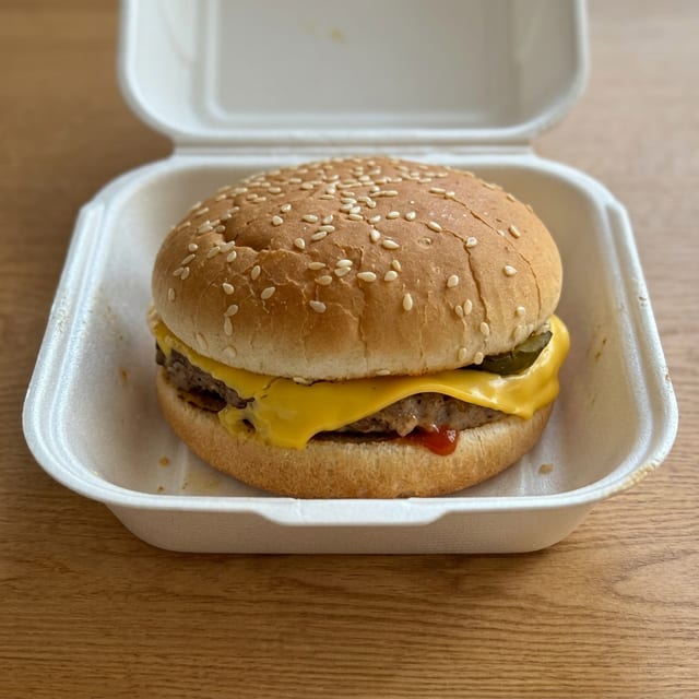 Hamburguesa con Queso/Cheeseburger w/fries.