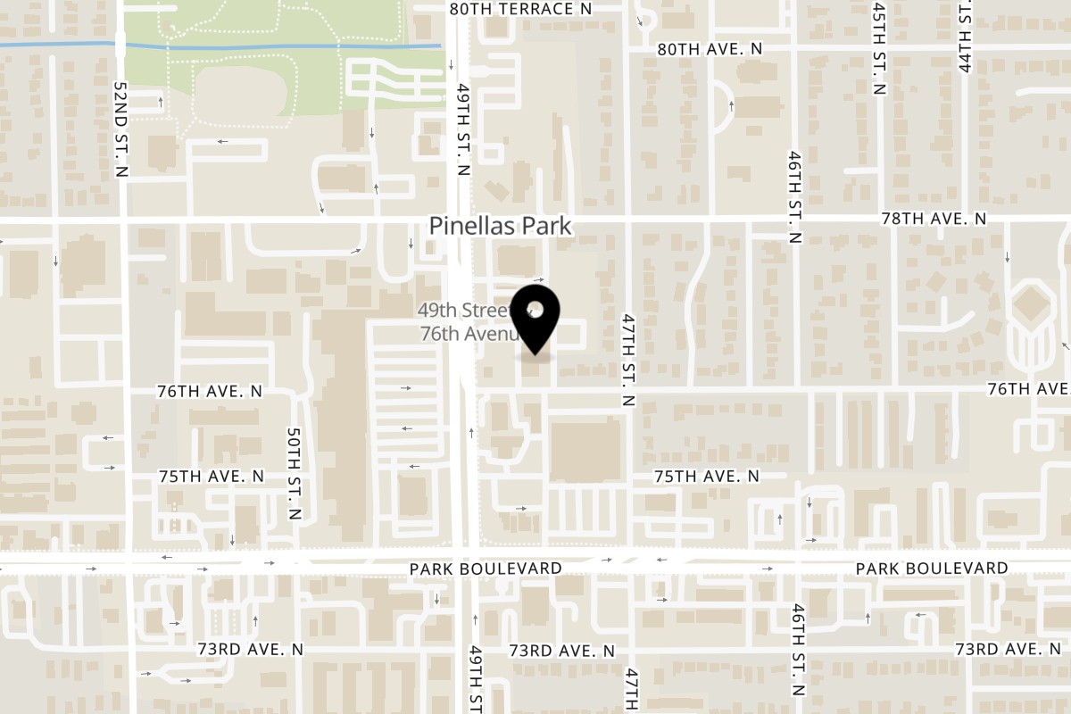 Map showing the location of Los Homies Taqueria on 7625 49th St N in Pinellas Park
